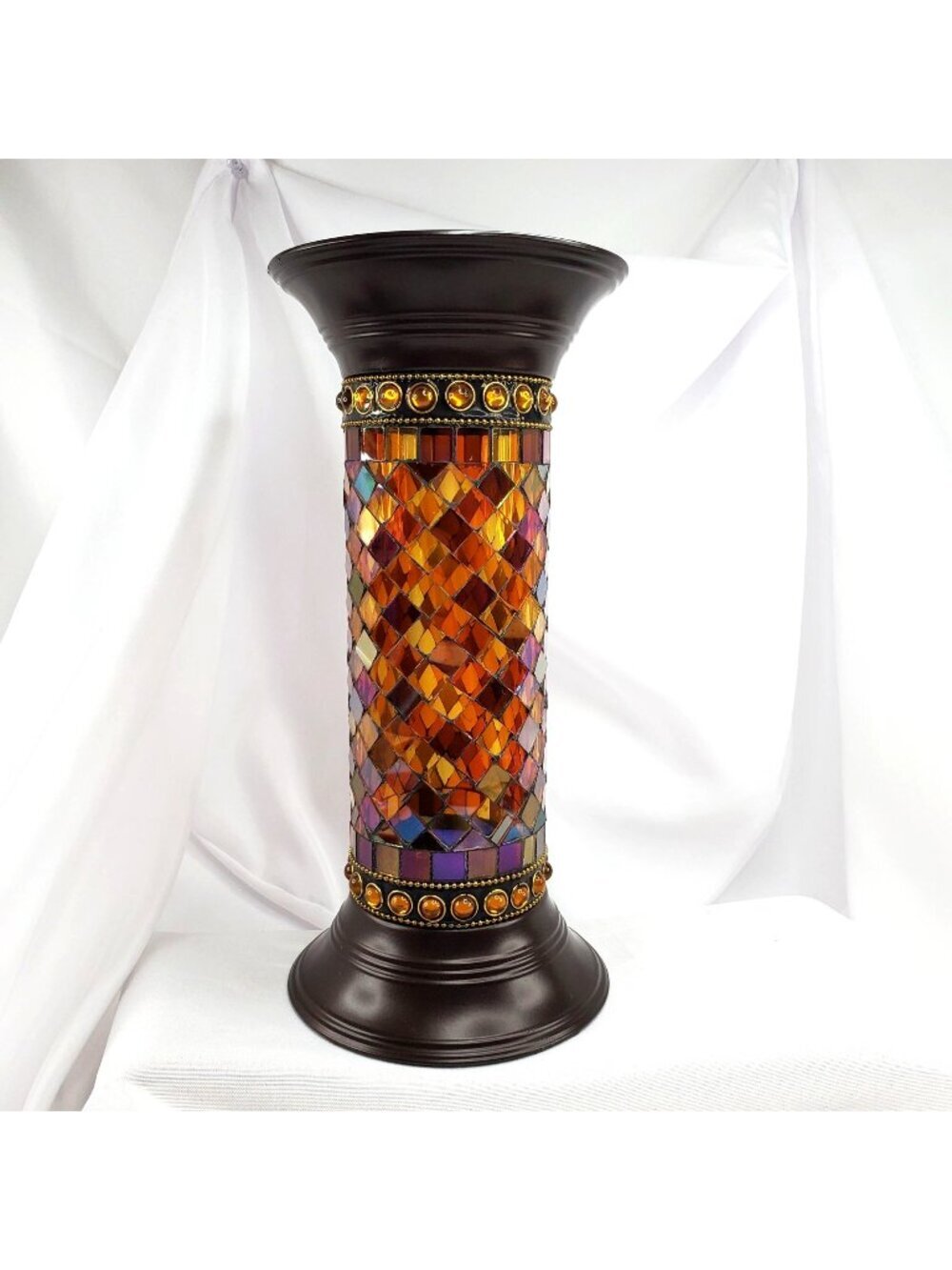 Partylite P9301 Global Fusion 11" Column‎ Mosaic Glass Candle Holder With Box